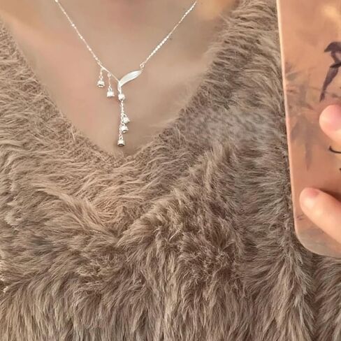 Lily of The Valley Necklace for Women Flower Floral Pendant Necklace Y Shaped Flower Necklace Statement Jewelry Gift in Saudi Arabia
