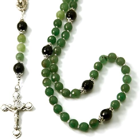 Catholic Prayer Beads Aventurine Agate Gemstone Rosary with Metal Cross Blessed with Anointing Oil (Not a Necklace) in Saudi Arabia