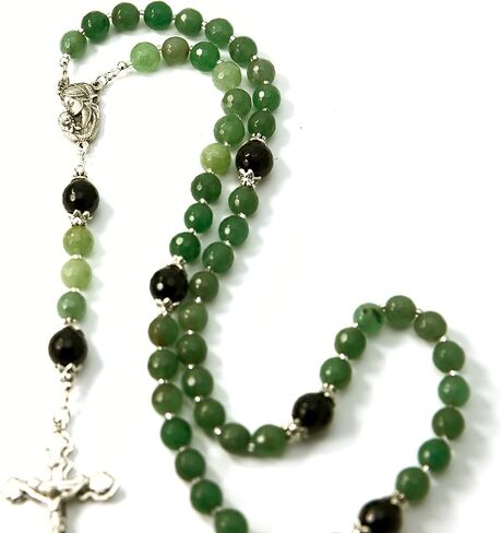 Catholic Prayer Beads Aventurine Agate Gemstone Rosary with Metal Cross Blessed with Anointing Oil (Not a Necklace) in Saudi Arabia