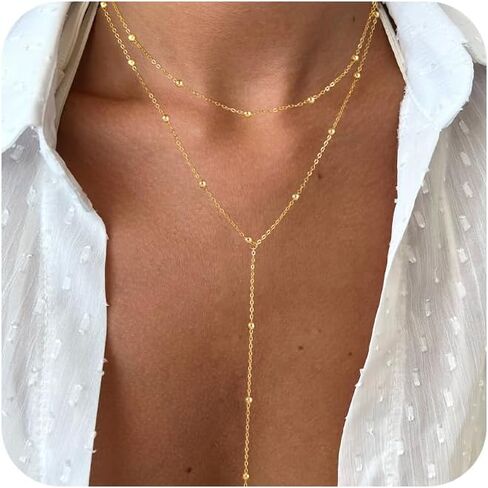 14k Gold Plated Long Necklaces for Women Dainty Lariat Y Body Chain Necklace Trendy Statement Drop Pendant Necklace Fashion Accessories Charm Hoco Christmas Jewelry Gift in Saudi Arabia