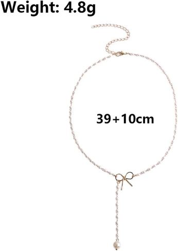 Vintage Pearl Bow Long Y Necklace, Simple Gold Round Beaded Tassel Necklace, Boho Adjustable Patchwork Jewelry Gift for Women in Saudi Arabia