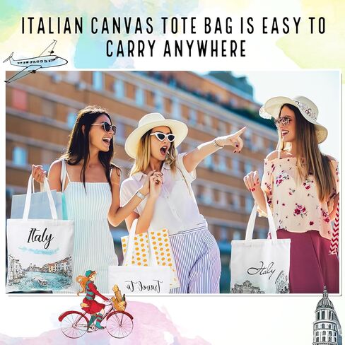 Paterr 6 Pcs Italy Watercolor Canvas Tote Bags Travel Souvenir Gifts Beach Bag for Women Men Travelers in Saudi Arabia
