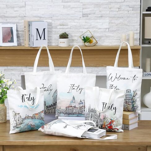 Paterr 6 Pcs Italy Watercolor Canvas Tote Bags Travel Souvenir Gifts Beach Bag for Women Men Travelers in Saudi Arabia