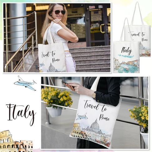Paterr 6 Pcs Italy Watercolor Canvas Tote Bags Travel Souvenir Gifts Beach Bag for Women Men Travelers in Saudi Arabia