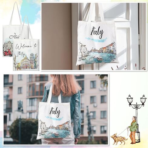 Paterr 6 Pcs Italy Watercolor Canvas Tote Bags Travel Souvenir Gifts Beach Bag for Women Men Travelers in Saudi Arabia