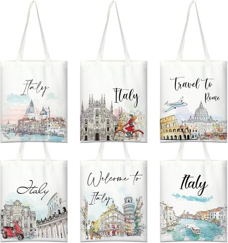 Paterr 6 Pcs Italy Watercolor Canvas Tote Bags Travel Souvenir Gifts Beach Bag for Women Men Travelers in Saudi Arabia