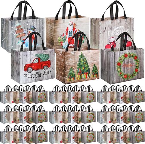 Sanwuta 48 Pcs Christmas Bags for Gifts Large Christmas Tote Bags Treat Bags Reusable Christmas Non Woven Bags Gift Bags with Handles for Xmas Wrapping Shopping Party 12.8 x 9.8 x 6.7 In in Kuwait