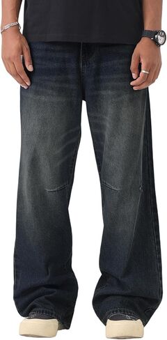 Men's Y2K Hip Hop Super Baggy Long Jeans Loose Fit Wide Leg Denim Pants Casual Streetwear Trousers in Saudi Arabia