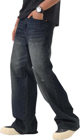Men's Y2K Hip Hop Super Baggy Long Jeans Loose Fit Wide Leg Denim Pants Casual Streetwear Trousers in Saudi Arabia
