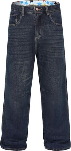 Men's Y2K Hip Hop Super Baggy Long Jeans Loose Fit Wide Leg Denim Pants Casual Streetwear Trousers in Saudi Arabia