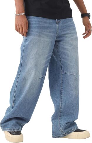 Men's Y2K Hip Hop Super Baggy Long Jeans Loose Fit Wide Leg Denim Pants Casual Streetwear Trousers in Saudi Arabia