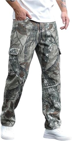 WDIRARA Men's Camo Cargo Jeans Straight Leg Streetwear Denim Pants with Flap Pockets in Saudi Arabia