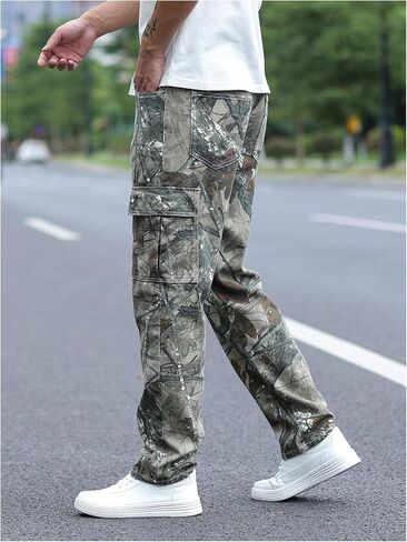 WDIRARA Men's Camo Cargo Jeans Straight Leg Streetwear Denim Pants with Flap Pockets in Saudi Arabia