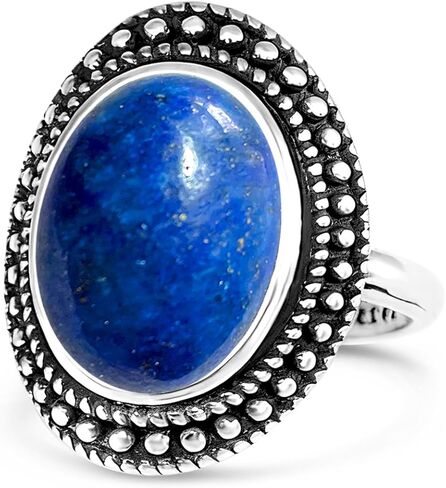Retro Sterling Silver Natural Stone Boho Ring,Antique Vintage Oval Real Genuine Crystal Gemstone Bohemian Statement Ring Jewelry for Women Her in Saudi Arabia