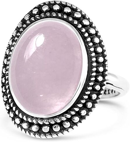 Retro Sterling Silver Natural Stone Boho Ring,Antique Vintage Oval Real Genuine Crystal Gemstone Bohemian Statement Ring Jewelry for Women Her in Saudi Arabia