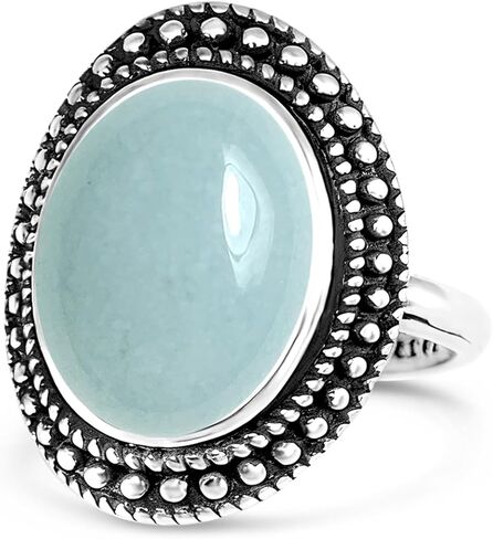 Retro Sterling Silver Natural Stone Boho Ring,Antique Vintage Oval Real Genuine Crystal Gemstone Bohemian Statement Ring Jewelry for Women Her in Saudi Arabia