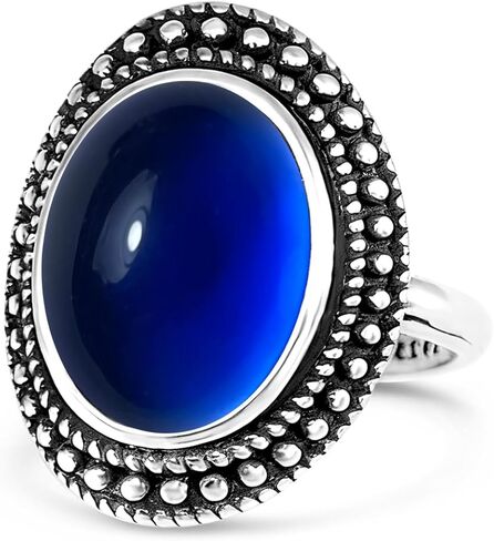 Retro Sterling Silver Natural Stone Boho Ring,Antique Vintage Oval Real Genuine Crystal Gemstone Bohemian Statement Ring Jewelry for Women Her in Saudi Arabia
