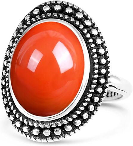 Retro Sterling Silver Natural Stone Boho Ring,Antique Vintage Oval Real Genuine Crystal Gemstone Bohemian Statement Ring Jewelry for Women Her in Saudi Arabia