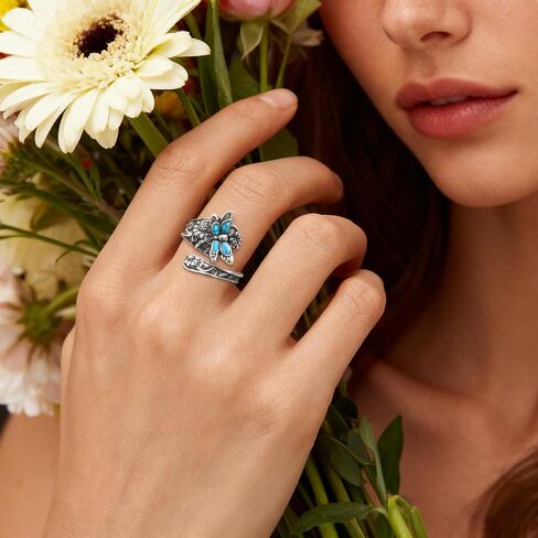 Women's Dragonfly Turquoise Ring, Sterling Silver Bohemian Adjustable Open Ring, Fashion Vintage Jewelry, Daily and Parties Wear, Romantic Gifts For Your Wife in Saudi Arabia