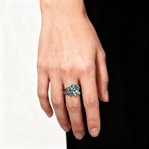 Women's Dragonfly Turquoise Ring, Sterling Silver Bohemian Adjustable Open Ring, Fashion Vintage Jewelry, Daily and Parties Wear, Romantic Gifts For Your Wife in Saudi Arabia