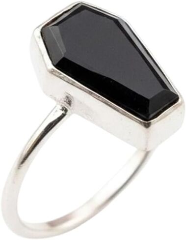 Sterling Silver Plated Black Onyx Ring for Women – Faceted Coffin-Cut Gemstone Ring – Gothic Minimalist Statement Jewelry – Handmade Fashion Ring – Gift for Her in Saudi Arabia
