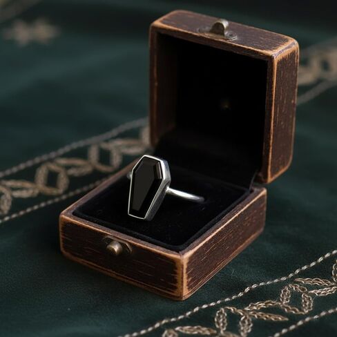 Sterling Silver Plated Black Onyx Ring for Women – Faceted Coffin-Cut Gemstone Ring – Gothic Minimalist Statement Jewelry – Handmade Fashion Ring – Gift for Her in Saudi Arabia