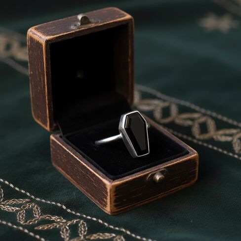 Sterling Silver Plated Black Onyx Ring for Women – Faceted Coffin-Cut Gemstone Ring – Gothic Minimalist Statement Jewelry – Handmade Fashion Ring – Gift for Her in Saudi Arabia