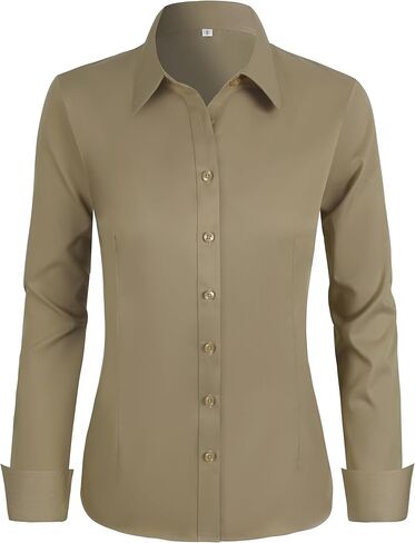 Women's Stretch Long Sleeve Button Down Dress Shirts Solid Business Casual Work Blouse (Classic, Cropped & Tall) in Saudi Arabia