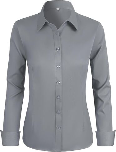Women's Stretch Long Sleeve Button Down Dress Shirts Solid Business Casual Work Blouse (Classic, Cropped & Tall) in Saudi Arabia