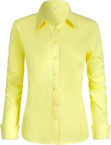 Women's Stretch Long Sleeve Button Down Dress Shirts Solid Business Casual Work Blouse (Classic, Cropped & Tall) in Saudi Arabia