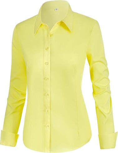 Women's Stretch Long Sleeve Button Down Dress Shirts Solid Business Casual Work Blouse (Classic, Cropped & Tall) in Saudi Arabia