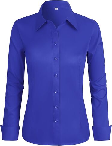 Women's Stretch Long Sleeve Button Down Dress Shirts Solid Business Casual Work Blouse (Classic, Cropped & Tall) in Saudi Arabia