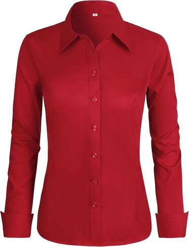 Women's Stretch Long Sleeve Button Down Dress Shirts Solid Business Casual Work Blouse (Classic, Cropped & Tall) in Saudi Arabia