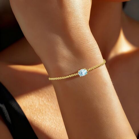 Birthstone Gold Bracelets for Women, Non-Tarnish Dainty 14K Gold Plated Bracelet Stack, Trendy Stackable Chain with Zircon Birthstone for Women Jewelry Gifts for Mom and Best Friend in Saudi Arabia
