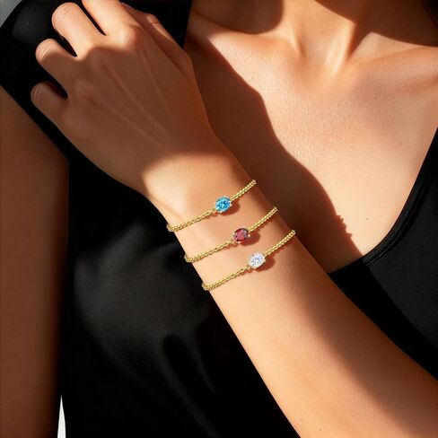 Birthstone Gold Bracelets for Women, Non-Tarnish Dainty 14K Gold Plated Bracelet Stack, Trendy Stackable Chain with Zircon Birthstone for Women Jewelry Gifts for Mom and Best Friend in Saudi Arabia