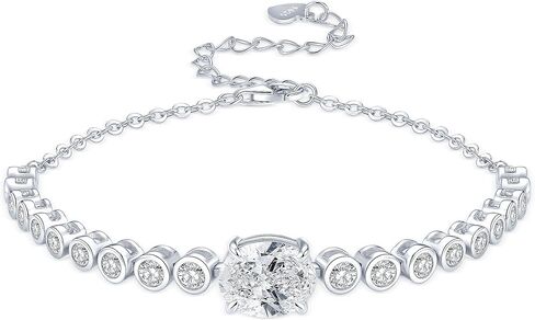 3CT Oval Moissanite Link Bracelet, 8x10mm Oval Cut D Color VVS1 925 Sterling Silver Adjustable Moissanite Bracelets for Women Mom Birthday Jewelry Gifts in Saudi Arabia