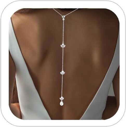 Pearl Backdrop Necklace for Backless Dress Back Necklace Wedding Bridal Rhinestone Pearl Back drop Dainty Chain Body Jewelry in Saudi Arabia