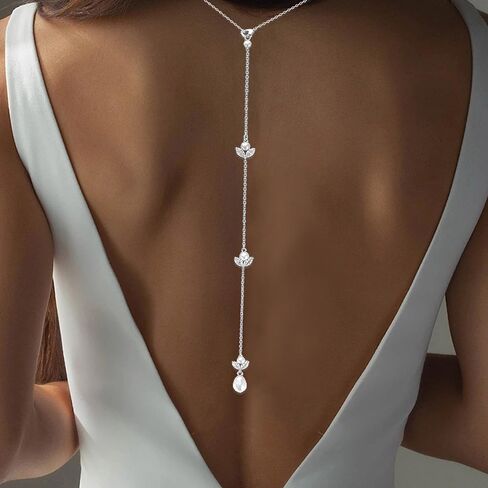 Pearl Backdrop Necklace for Backless Dress Back Necklace Wedding Bridal Rhinestone Pearl Back drop Dainty Chain Body Jewelry in Saudi Arabia