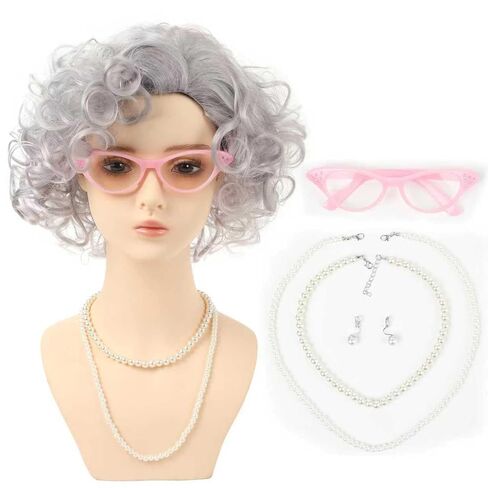Women Rope Curly Orange Red Cosplay Wig with Necklace Earrings and Sunglasses for Women Hallween Costume Wig in Saudi Arabia