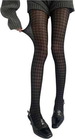 Milumia Women's Goth Houndstooth Patterned Tights High Waist Sheer Mesh Stockings Pantyhose in Saudi Arabia