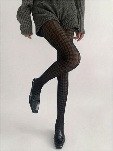 Milumia Women's Goth Houndstooth Patterned Tights High Waist Sheer Mesh Stockings Pantyhose in Saudi Arabia