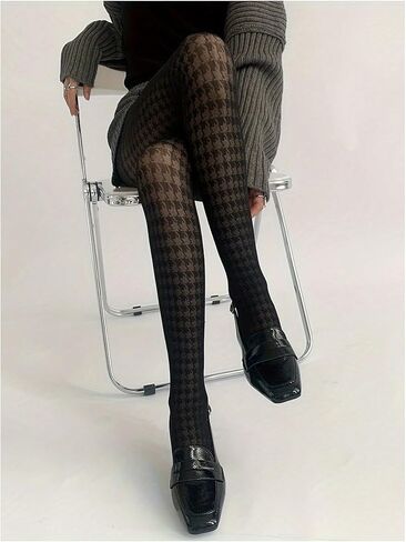 Milumia Women's Goth Houndstooth Patterned Tights High Waist Sheer Mesh Stockings Pantyhose in Saudi Arabia