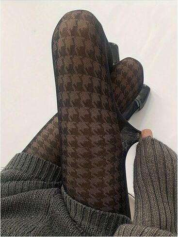 Milumia Women's Goth Houndstooth Patterned Tights High Waist Sheer Mesh Stockings Pantyhose in Saudi Arabia
