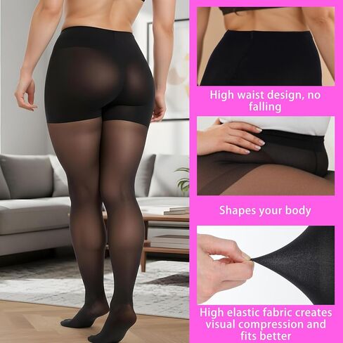1 Pairs 20D Plus Size Sheer Tights for Women, Comfortable Stockings High Waist Control Top Pantyhose with Reinforced Toes for Curvy Women for Daily Wear, Special Occasions (2XL) in Saudi Arabia