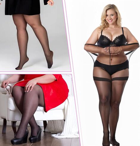 1 Pairs 20D Plus Size Sheer Tights for Women, Comfortable Stockings High Waist Control Top Pantyhose with Reinforced Toes for Curvy Women for Daily Wear, Special Occasions (2XL) in Saudi Arabia