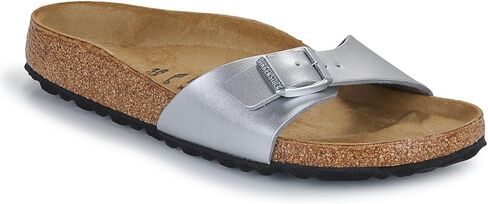 Birkenstock Women's Madrid Birko Flor Narrow Fit Buckle Sandal Silver-Silver-5.5, 8 Women/6 Men in Saudi Arabia