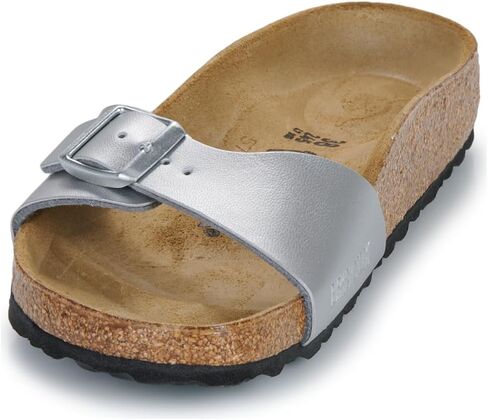 Birkenstock Women's Madrid Birko Flor Narrow Fit Buckle Sandal Silver-Silver-5.5, 8 Women/6 Men in Saudi Arabia