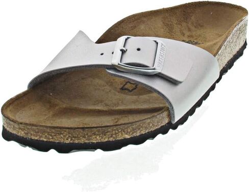 Birkenstock Women's Madrid Birko Flor Narrow Fit Buckle Sandal Silver-Silver-5.5, 8 Women/6 Men in Saudi Arabia