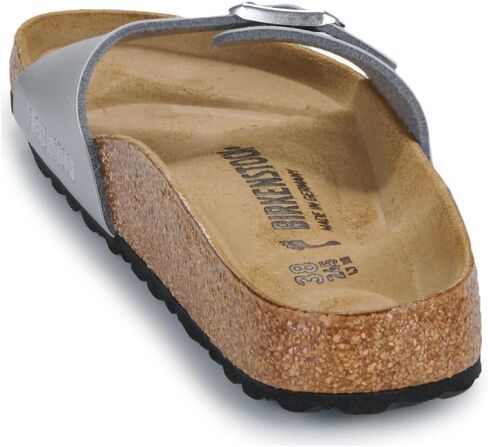 Birkenstock Women's Madrid Birko Flor Narrow Fit Buckle Sandal Silver-Silver-5.5, 8 Women/6 Men in Saudi Arabia