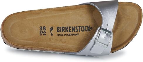 Birkenstock Women's Madrid Birko Flor Narrow Fit Buckle Sandal Silver-Silver-5.5, 8 Women/6 Men in Saudi Arabia